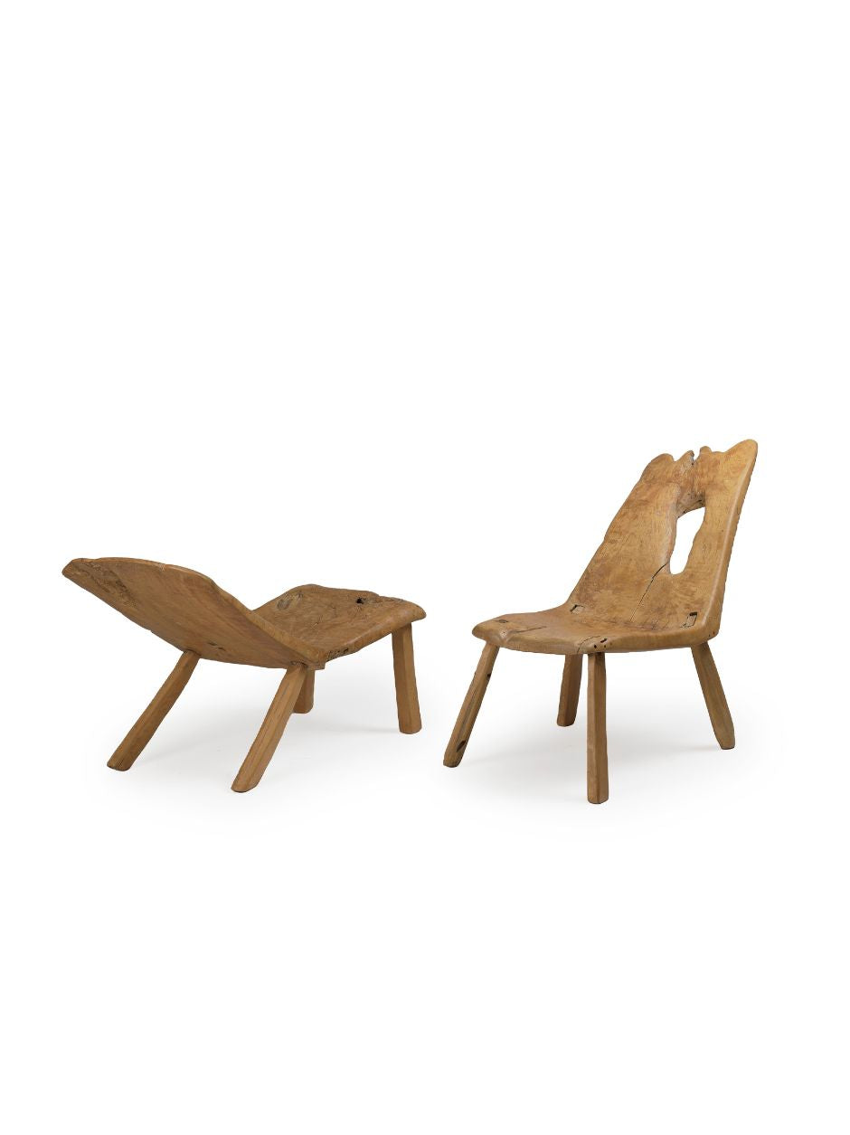 PAIR OF MONOXYL TEAK LOUNGE CHAIRS