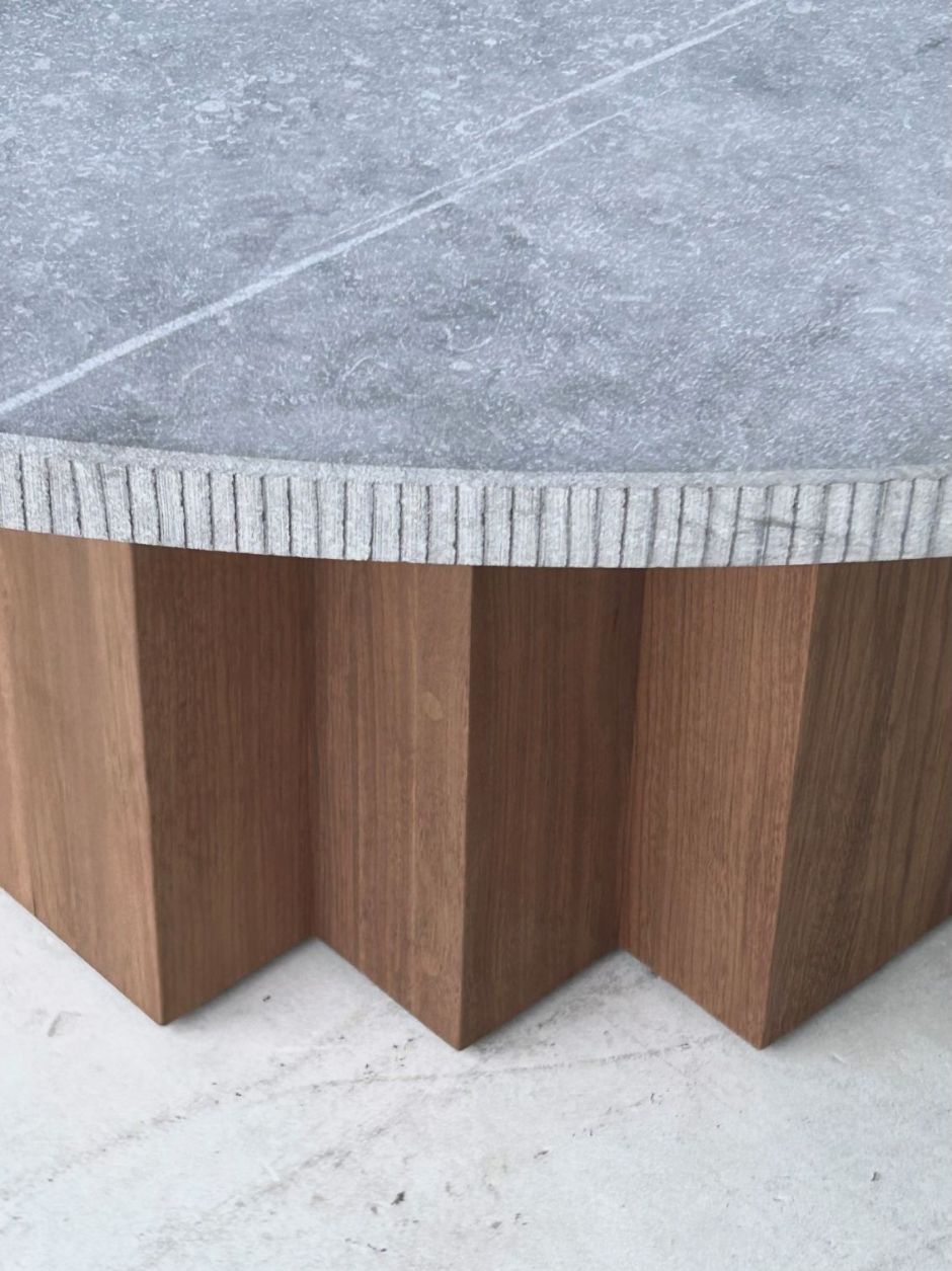BRIX OUTDOOR STONE AND WOOD TABLE