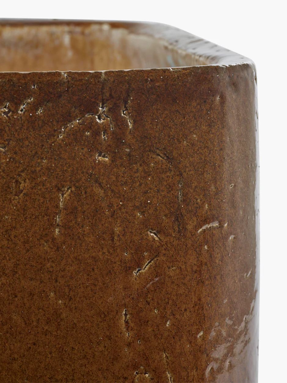 Designer decorative plant pot by Kelly Wearstler in geometric stone form
