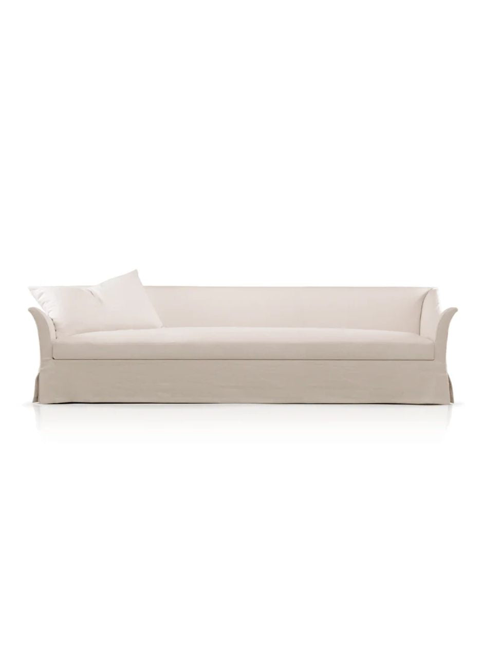 ODEÓN SOFA BY BLASCO, HANDCRAFTED IN SPAIN WITH NARROW ARMS, GOOSE DOWN CUSHIONS, REMOVABLE UPHOLSTERY AND LUXURIOUS SEAT MATTRESS.