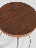 AUTHENTIC PIERRE JEANNERET STOOL IN TEAK AND IRON, ROUND TRIPOD DESIGN, MADE IN CHANDIGARH, CIRCA 1952, MID-CENTURY MODERN COLLECTIBLE