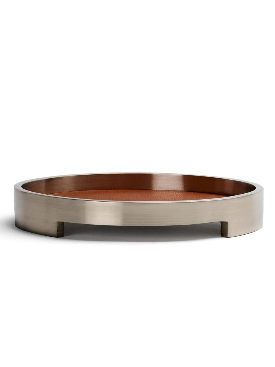 Nickel-finished metal and leather bowl by Hugues de Blignières for When Objects Work