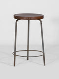 AUTHENTIC PIERRE JEANNERET STOOL IN TEAK AND IRON, ROUND TRIPOD DESIGN, MADE IN CHANDIGARH, CIRCA 1952, MID-CENTURY MODERN COLLECTIBLE