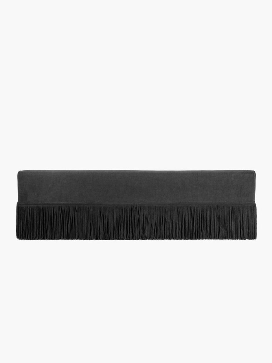 Fringed designer sofa by Ann Demeulemeester, Luxury deep-seated black and white sofa, 
Contemporary fringed statement furniture