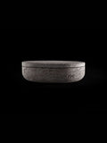 Vincent Van Duysen stone pottery bowl with lid in natural Muschelkalk limestone, 30 cm diameter.